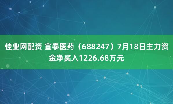 佳业网配资 宣泰医药（688247）7月18日主力资金净买入1226.68万元
